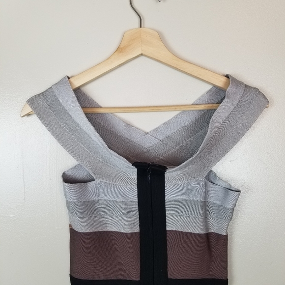 HERVE LEGER Multicolored Striped Bandage Dress Criss Cross Halter Neck US S - Picture 5 of 13